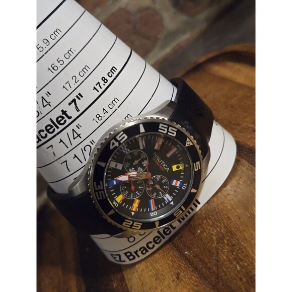 Nautica Men's A12626G 44mm Black Rubber Band Steel Case Quartz Flag Watch - Picture 3 of 10